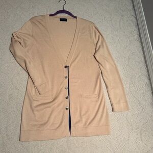Faconnable Beige Button Front Cardigan with Blue Trim in X-Large